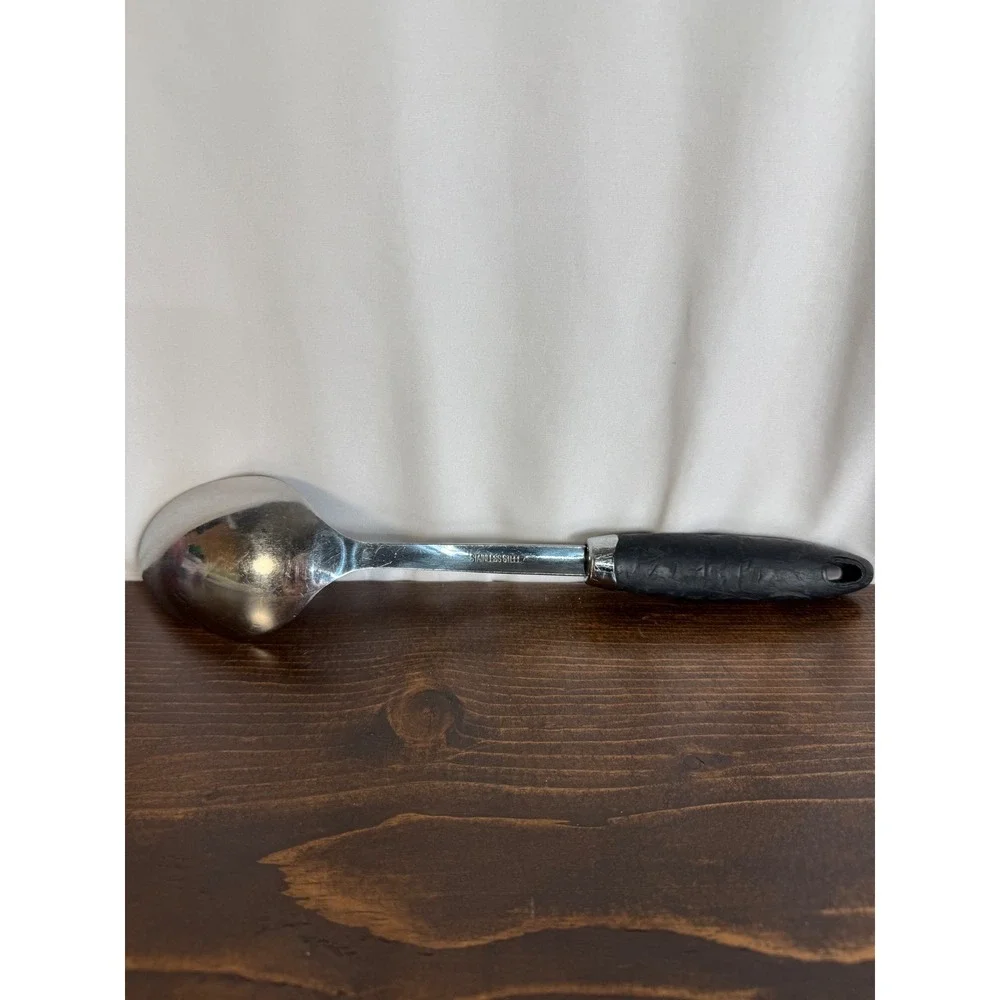 Stainless Steel Serving Spoon, Black‎ Rubber Grip Handle, Kitchen Utensil
